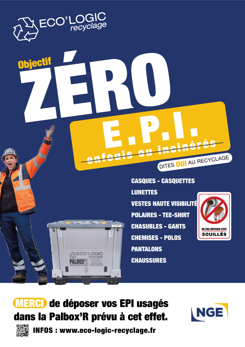 Affichage recyclage EPI en Palbox'R de la société EcoLogic Recyclage