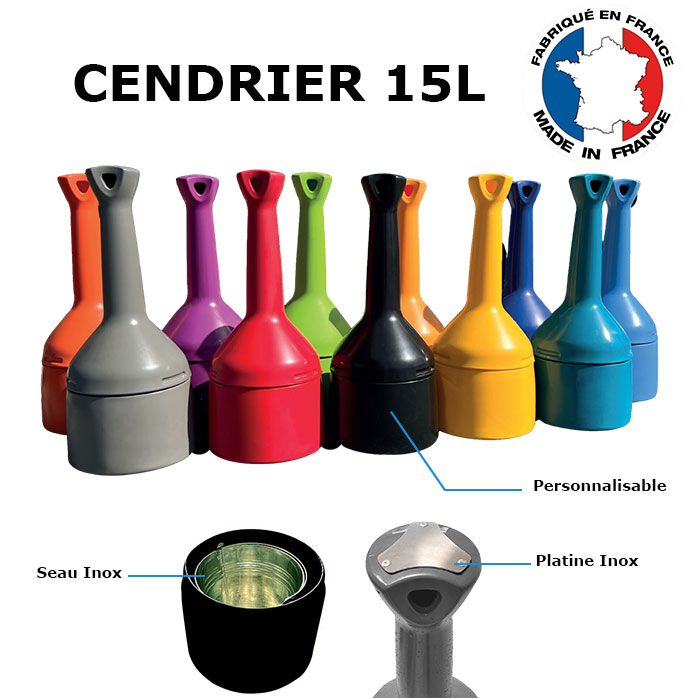 Cendrier 15L Made in France avc seau en inox